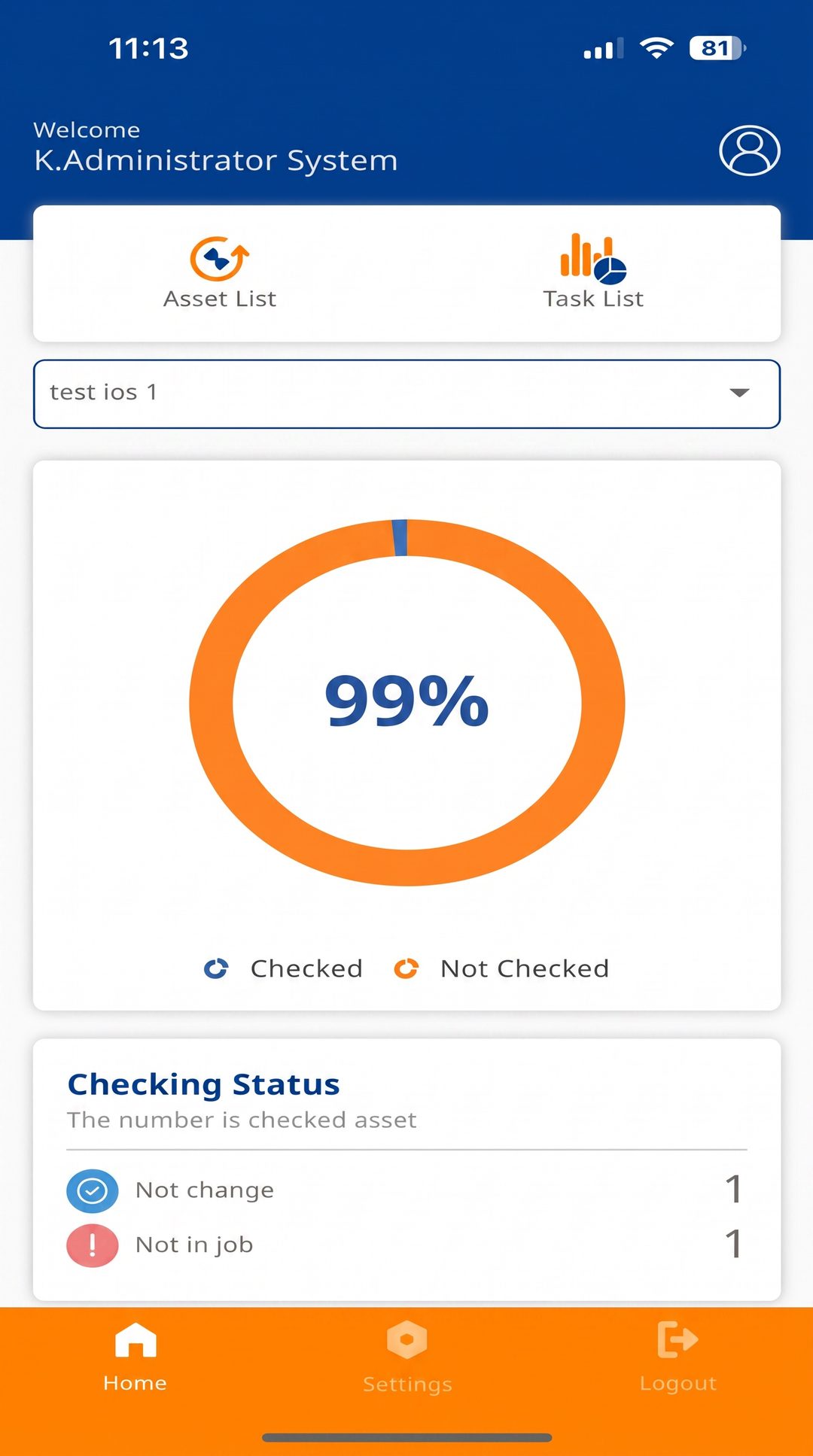 หน้าจอแอป Wesgan แสดงความคืบหน้าการตรวจนับ 99%